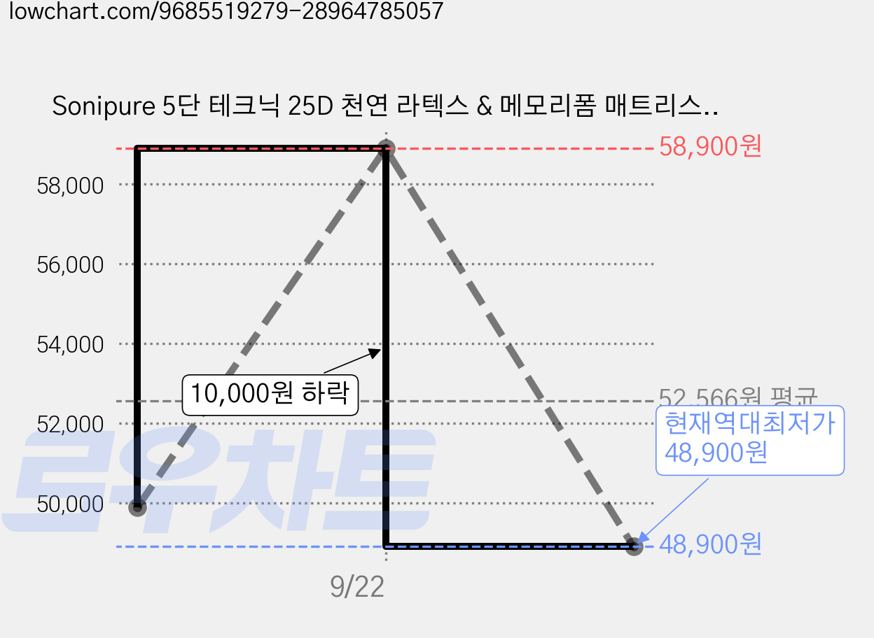 Sonipure 5단 테크닉 25D 천연 라텍스 & 메모리폼 매트리스 토퍼 매트리스 라텍스, 흰색, 9cm 가격 변동 차트, 현재가 48,900원, 역대최저가