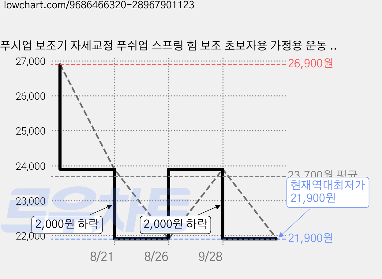 푸시업 보조기 자세교정 푸쉬업 스프링 힘 보조 초보자용 가정용 운동 기구, 1개, 오렌지 가격 변동 차트, 현재가 21,900원, 역대최저가