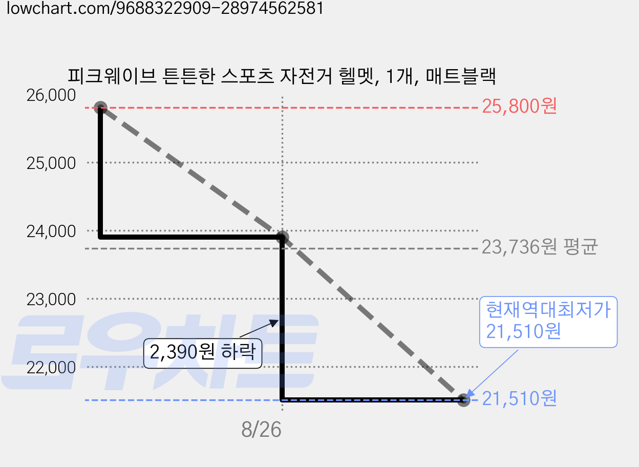 피크웨이브 튼튼한 스포츠 자전거 헬멧, 1개, 매트블랙 가격 변동 차트, 현재가 21,510원, 역대최저가