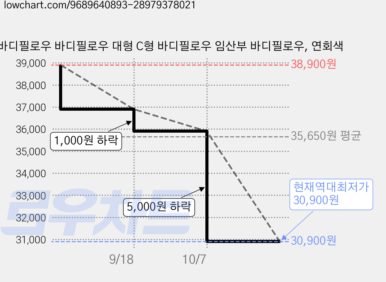 바디필로우 바디필로우 대형 C형 바디필로우 임산부 바디필로우, 연회색 가격 변동 차트, 현재가 30,900원, 역대최저가