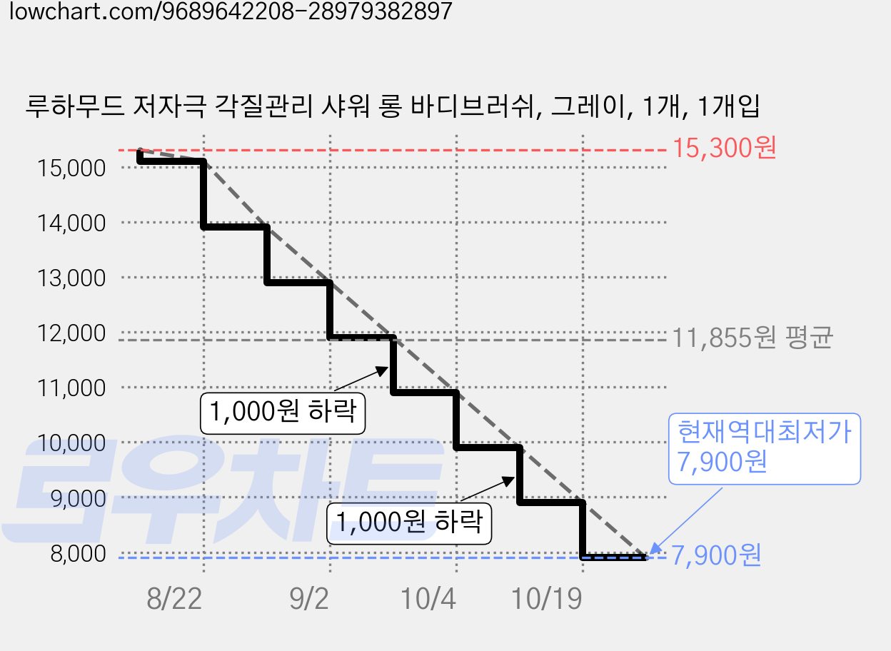 루하무드 저자극 각질관리 샤워 롱 바디브러쉬, 그레이, 1개, 1개입 가격 변동 차트, 현재가 7,900원, 역대최저가