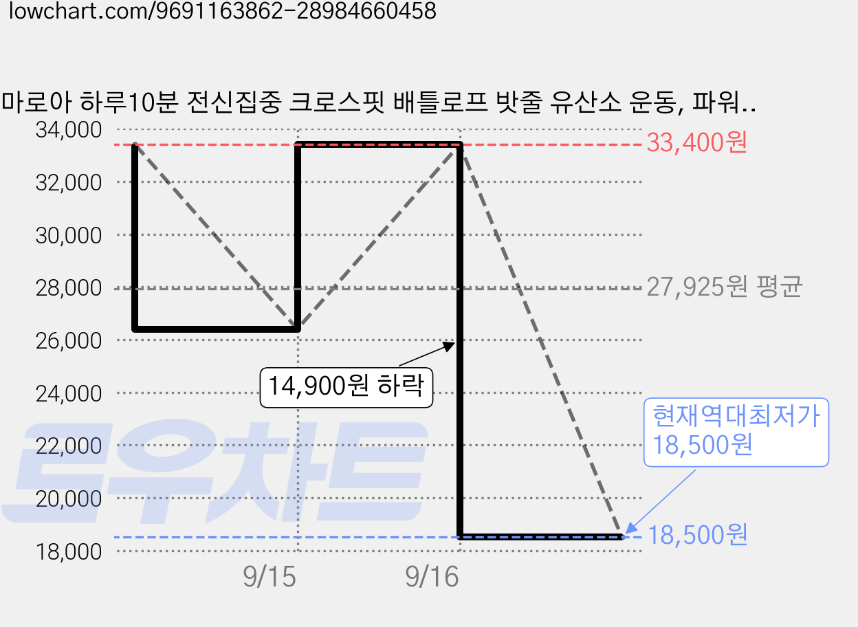 마로아 하루10분 전신집중 크로스핏 배틀로프 밧줄 유산소 운동, 파워 블랙 가격 변동 차트, 현재가 18,500원, 역대최저가