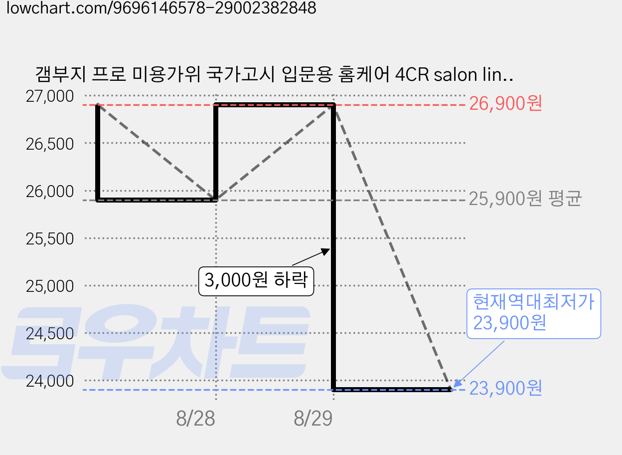 갬부지 프로 미용가위 국가고시 입문용 홈케어 4CR salon line, 1세트, 실버 올인원 가격 변동 차트, 현재가 23,900원, 역대최저가