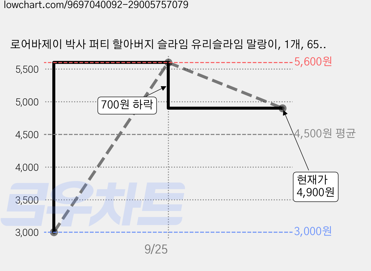 로어바제이 박사 퍼티 할아버지 슬라임 유리슬라임 말랑이, 1개, 65g, 투명유리 가격 변동 차트, 현재가 4,900원, 관측 최저가 3,000원