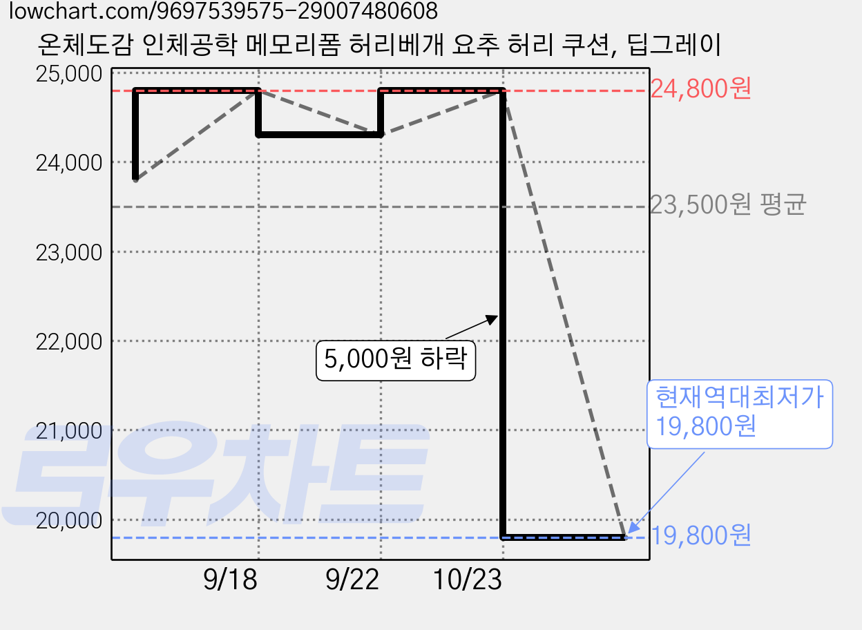 온체도감 인체공학 메모리폼 허리베개 요추 허리 쿠션, 딥그레이 가격 변동 차트, 현재가 19,800원, 역대최저가