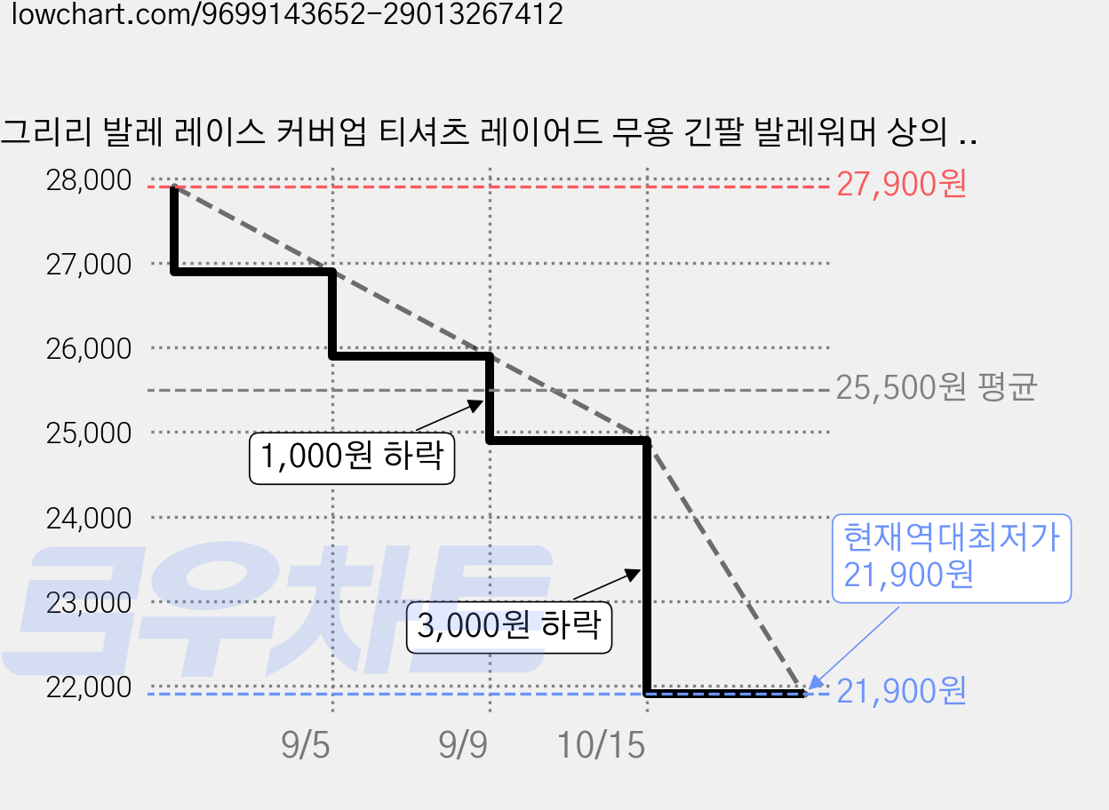 그리리 발레 레이스 커버업 티셔츠 레이어드 무용 긴팔 발레워머 상의 시스루 가격 변동 차트, 현재가 21,900원, 역대최저가