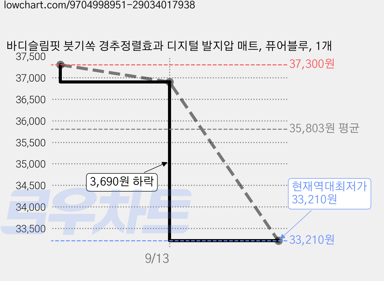 바디슬림핏 붓기쏙 경추정렬효과 디지털 발지압 매트, 퓨어블루, 1개 가격 변동 차트, 현재가 33,210원, 역대최저가