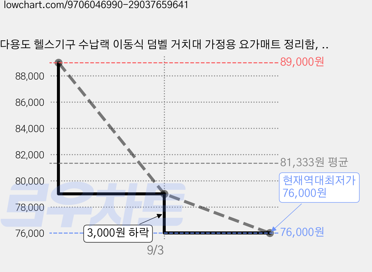 다용도 헬스기구 수납랙 이동식 덤벨 거치대 가정용 요가매트 정리함, 1개 가격 변동 차트, 현재가 76,000원, 역대최저가