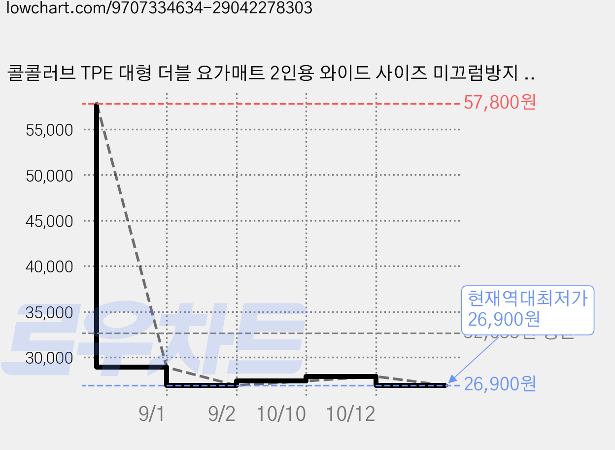 콜콜러브 TPE 대형 더블 요가매트 2인용 와이드 사이즈 미끄럼방지 무늬 홈트 필라테스 요가 점핑로프 운동매트, 1개, 그레이 가격 변동 차트, 현재가 26,900원, 역대최저가