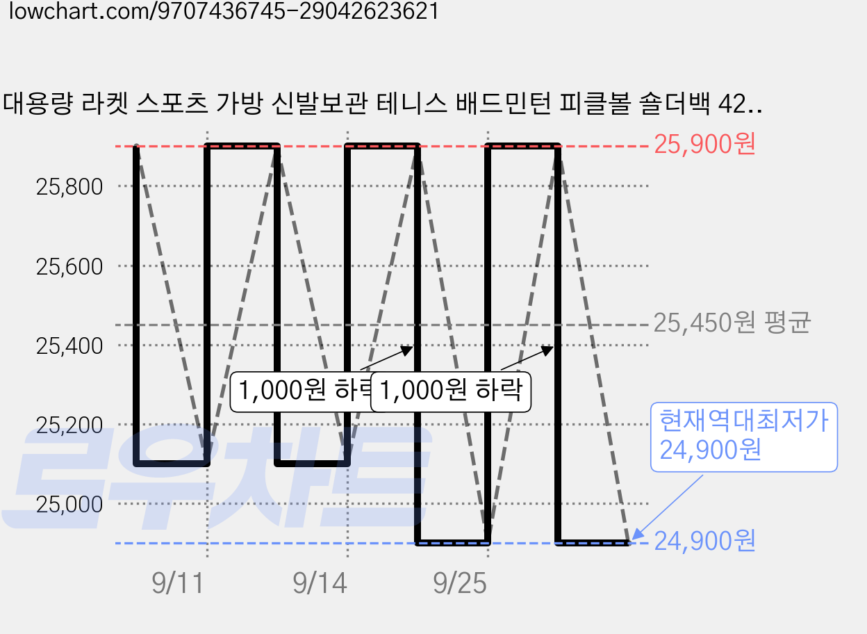 대용량 라켓 스포츠 가방 신발보관 테니스 배드민턴 피클볼 숄더백 42L, 1개, 블루 가격 변동 차트, 현재가 24,900원, 역대최저가