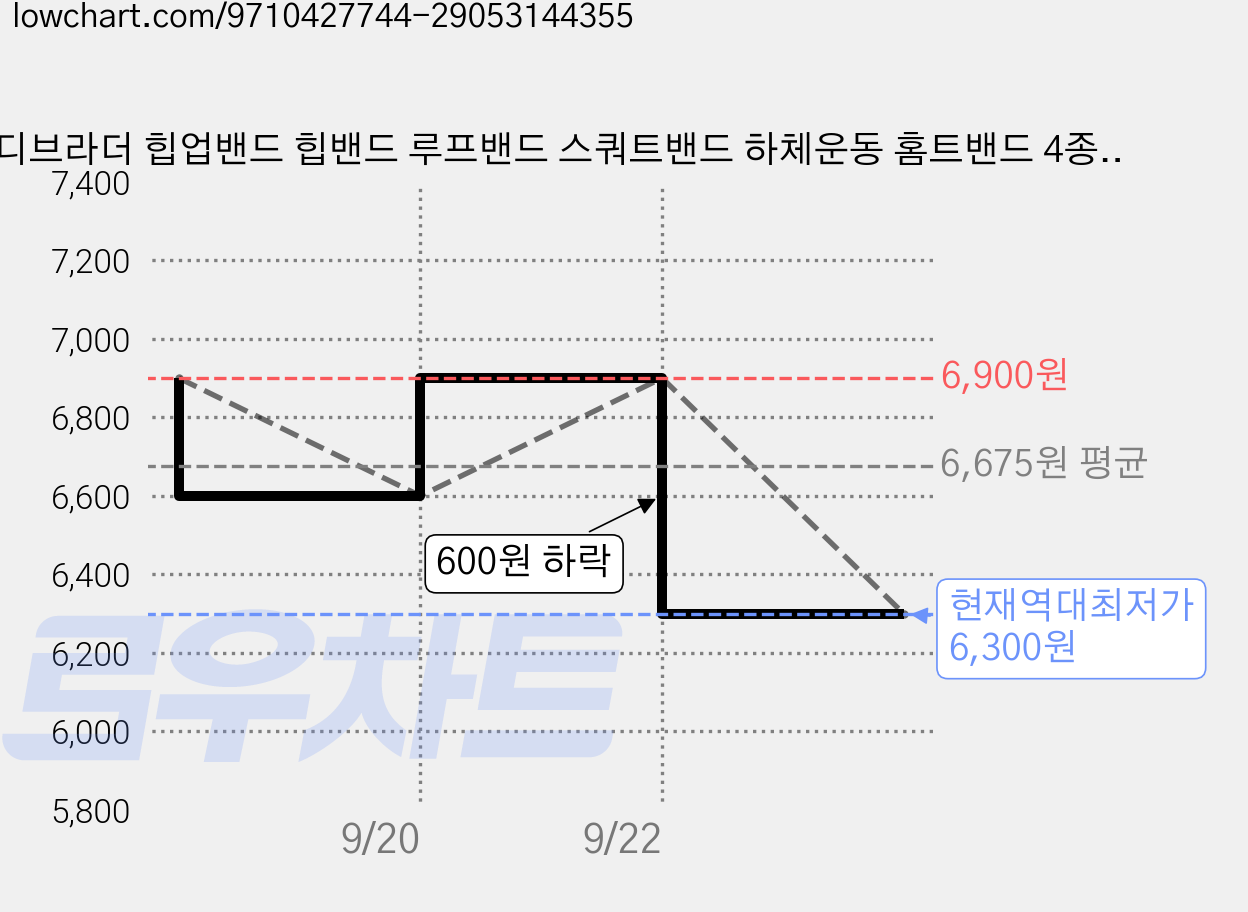 테디브라더 힙업밴드 힙밴드 루프밴드 스쿼트밴드 하체운동 홈트밴드 4종세트, 1세트, 핑크+블루+그린+퍼플 가격 변동 차트, 현재가 6,300원, 역대최저가