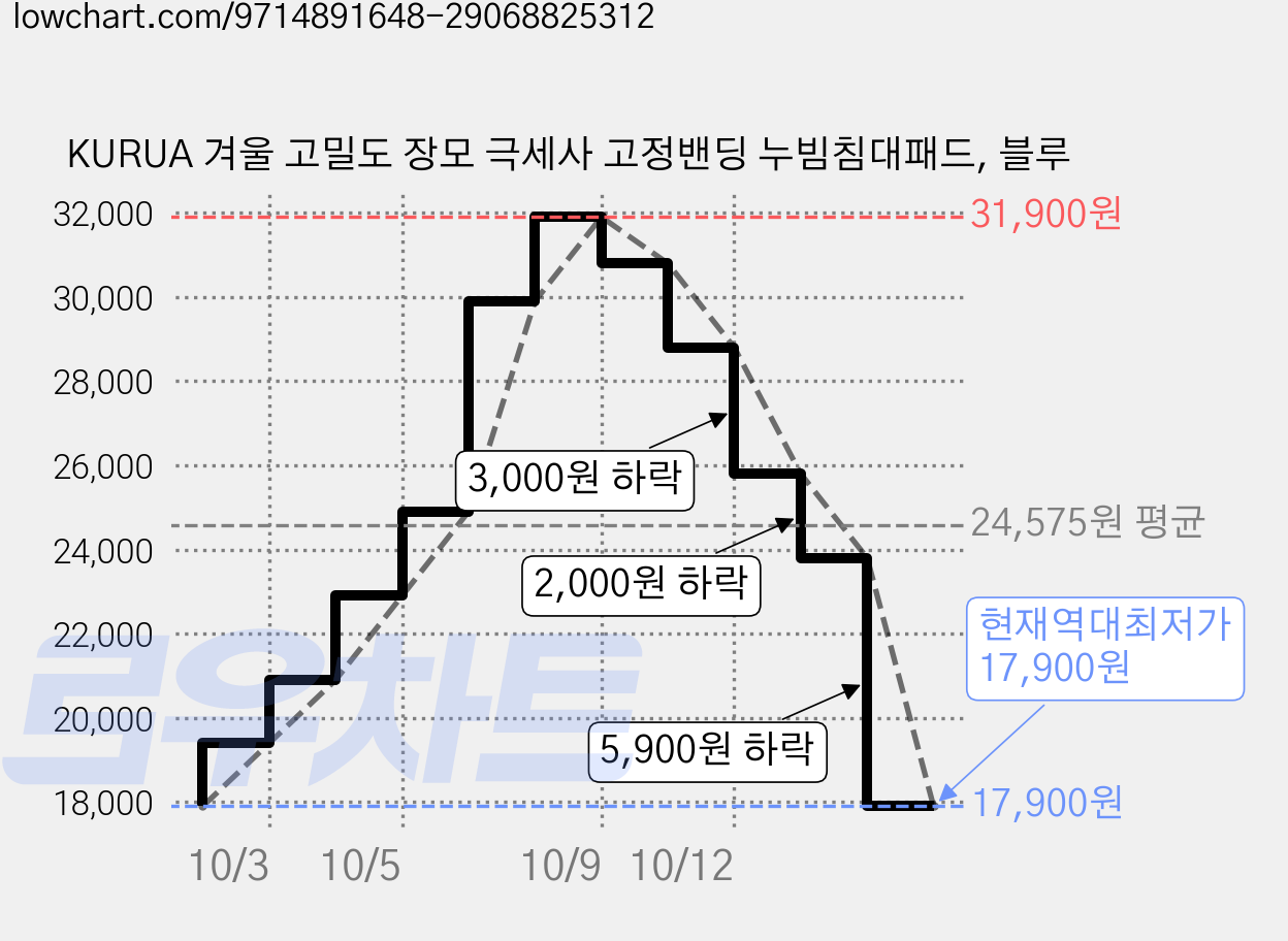 KURUA 겨울 고밀도 장모 극세사 고정밴딩 누빔침대패드, 블루 가격 변동 차트, 현재가 17,900원, 역대최저가