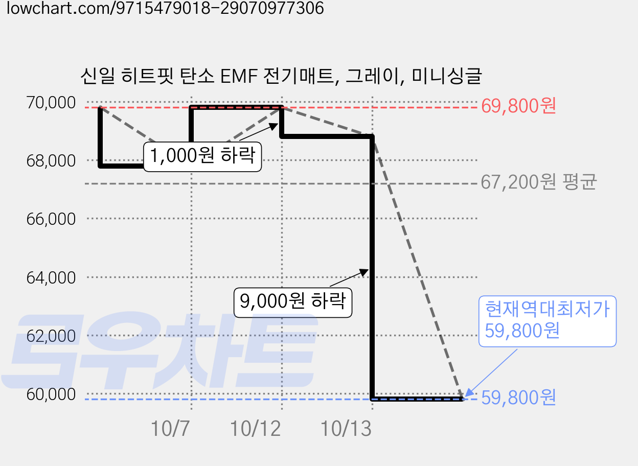 신일 히트핏 탄소 EMF 전기매트, 그레이, 미니싱글 가격 변동 차트, 현재가 59,800원, 역대최저가