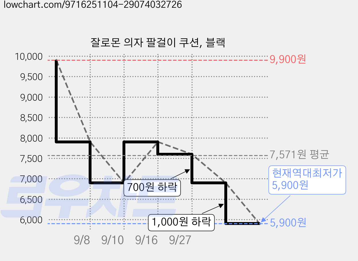 잘로몬 의자 팔걸이 쿠션, 블랙 가격 변동 차트, 현재가 5,900원, 역대최저가