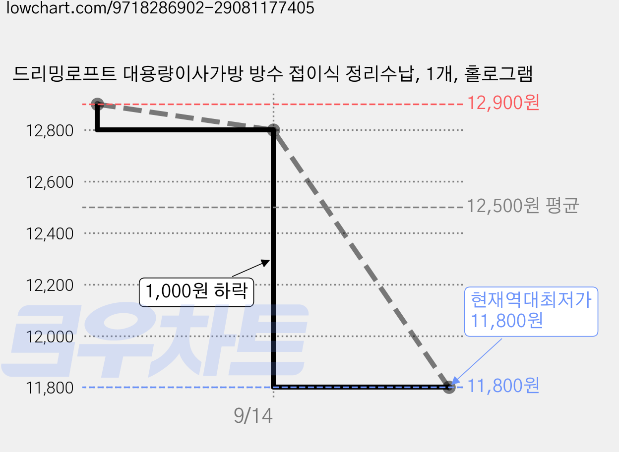 드리밍로프트 대용량이사가방 방수 접이식 정리수납, 1개, 홀로그램 가격 변동 차트, 현재가 11,800원, 역대최저가