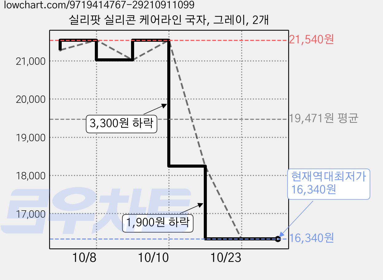 실리팟 실리콘 케어라인 국자, 그레이, 2개 가격 변동 차트, 현재가 16,340원, 역대최저가