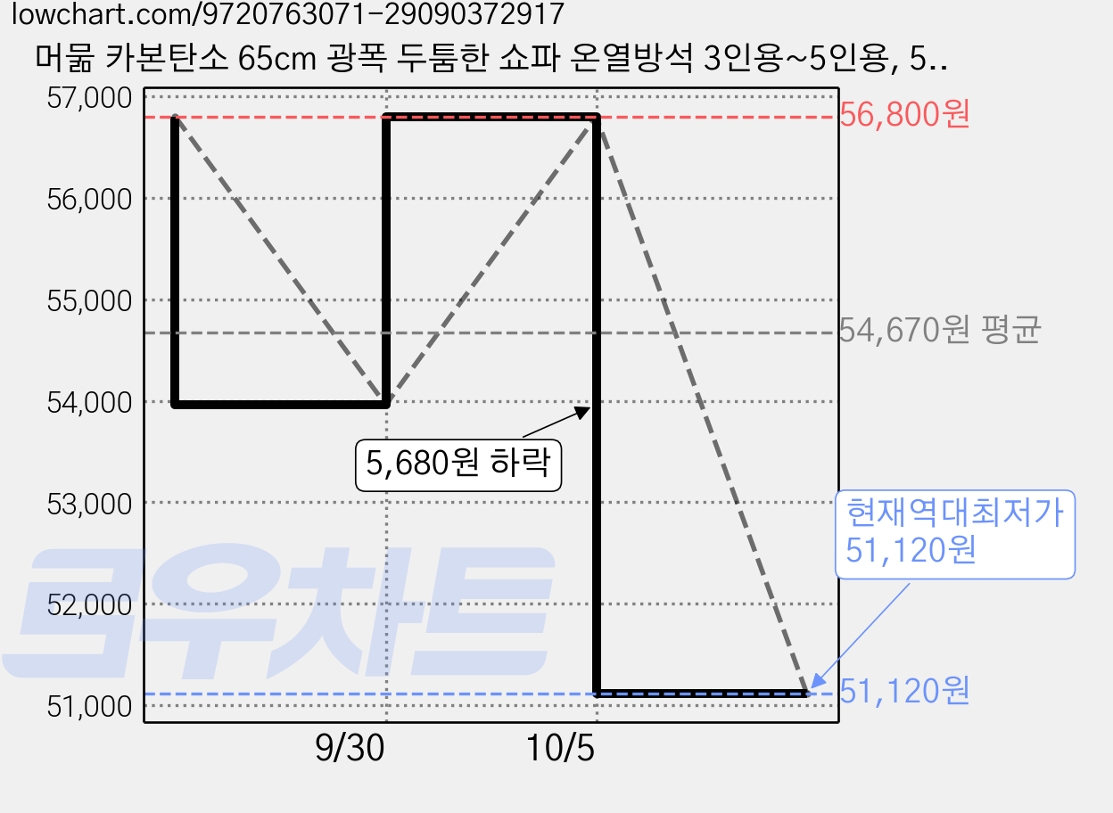 머묾 카본탄소 65cm 광폭 두툼한 쇼파 온열방석 3인용~5인용, 5인용 (65x210cm), 소프트실버 가격 변동 차트, 현재가 51,120원, 역대최저가