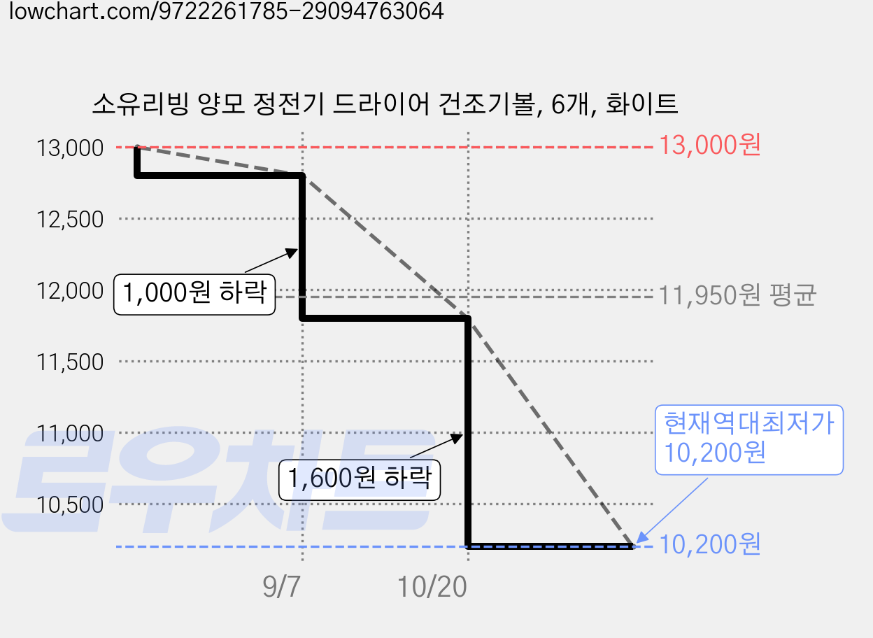 소유리빙 양모 정전기 드라이어 건조기볼, 6개, 화이트 가격 변동 차트, 현재가 10,200원, 역대최저가
