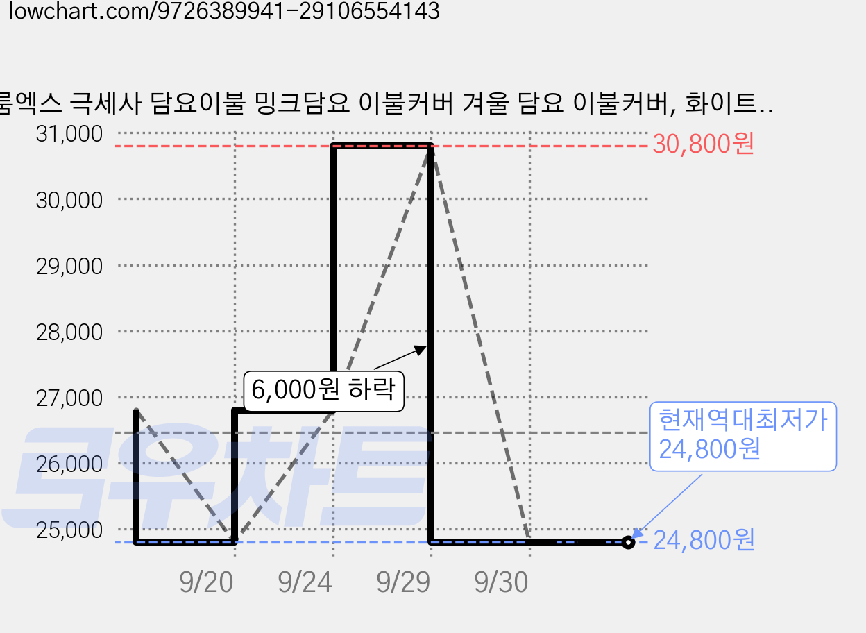 룸엑스 극세사 담요이불 밍크담요 이불커버 겨울 담요 이불커버, 화이트 이불커버 가격 변동 차트, 현재가 24,800원, 역대최저가