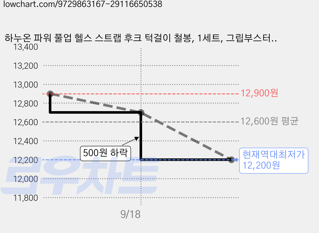 하누온 파워 풀업 헬스 스트랩 후크 턱걸이 철봉, 1세트, 그립부스터 블랙 가격 변동 차트, 현재가 12,200원, 역대최저가