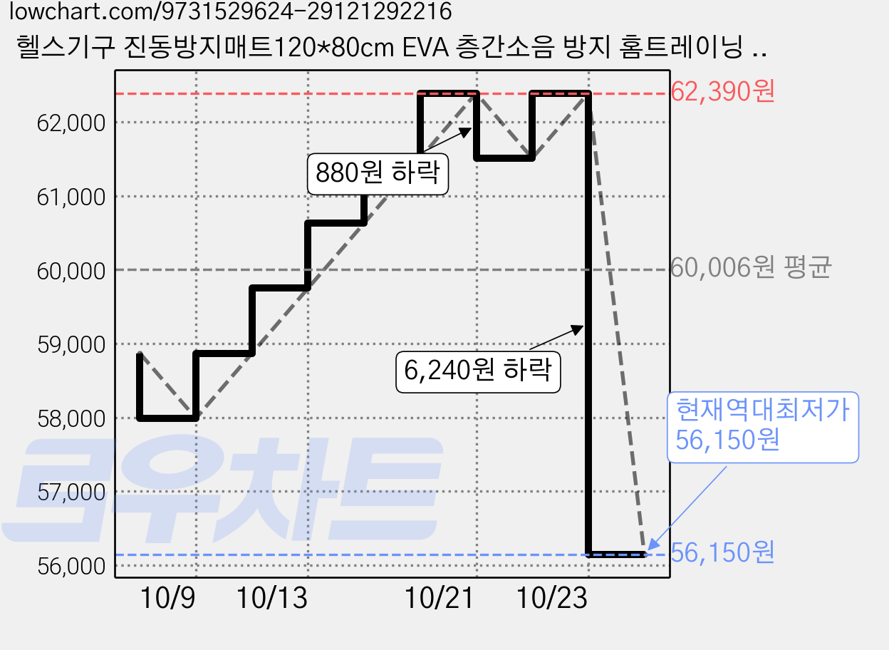 헬스기구 진동방지매트120*80cm EVA 층간소음 방지 홈트레이닝 런닝머신 바닥보호매트, 1개, 블랙+그레이 가격 변동 차트, 현재가 56,150원, 역대최저가