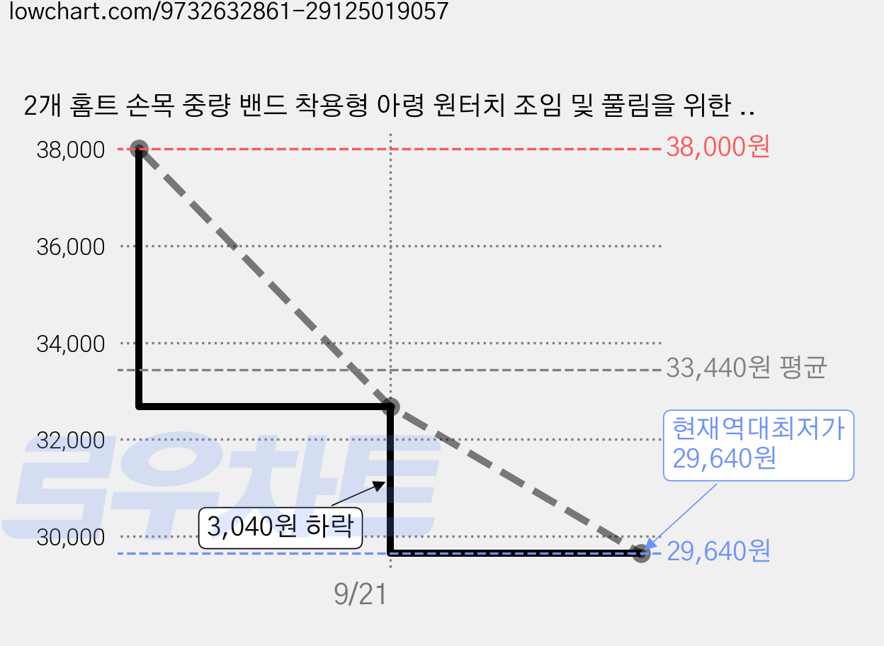 2개 홈트 손목 중량 밴드 착용형 아령 원터치 조임 및 풀림을 위한 노브 디자인, 1kg, Black 가격 변동 차트, 현재가 29,640원, 역대최저가