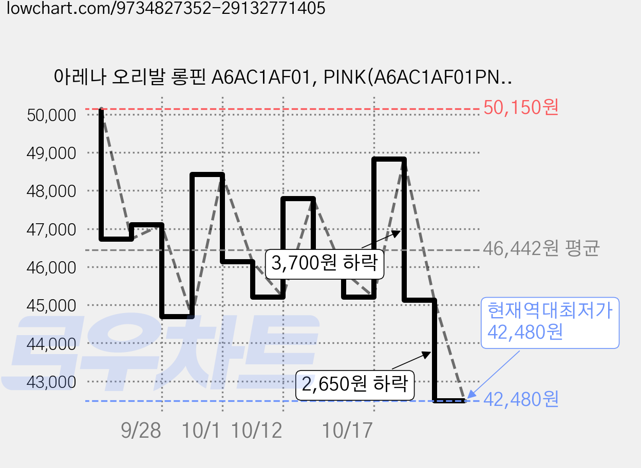 아레나 오리발 롱핀 A6AC1AF01, PINK(A6AC1AF01PNK215) 가격 변동 차트, 현재가 42,480원, 역대최저가