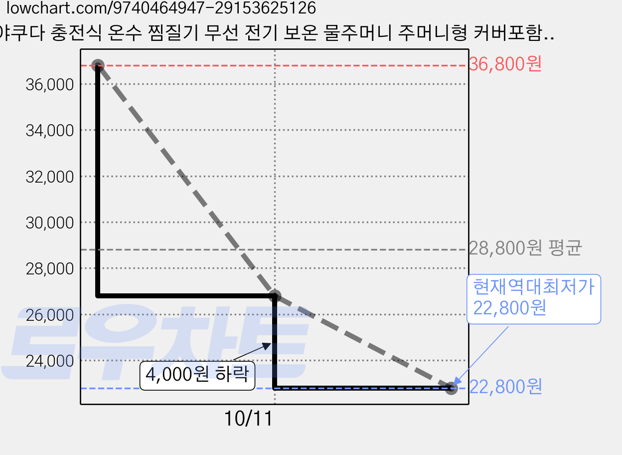 야쿠다 충전식 온수 찜질기 무선 전기 보온 물주머니 주머니형 커버포함, 그레이, LXE-8009 가격 변동 차트, 현재가 22,800원, 역대최저가