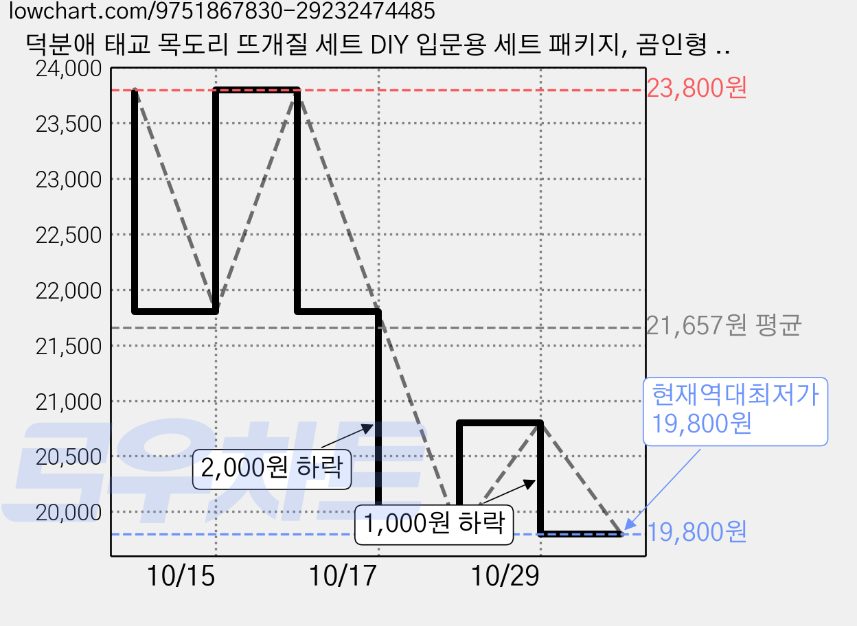 덕분애 태교 목도리 뜨개질 세트 DIY 입문용 세트 패키지, 곰인형 스노우화이트, 1세트 가격 변동 차트, 현재가 19,800원, 역대최저가