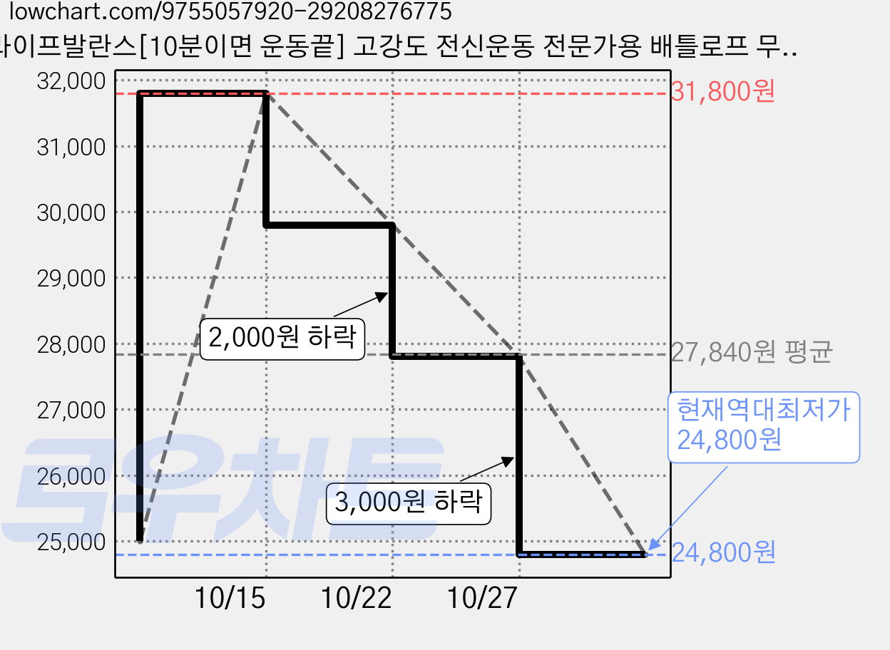 라이프발란스[10분이면 운동끝] 고강도 전신운동 전문가용 배틀로프 무소음, 1세트, 매트블랙 가격 변동 차트, 현재가 24,800원, 역대최저가